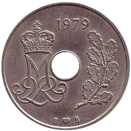 Монета 25 эре. 1979 год, Дания. Монета 25 эре. 1979 год, Дания.