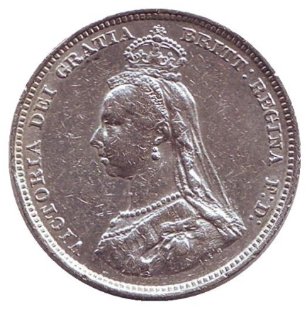 Монета 1 шиллинг. 1887 год, Великобритания. Королева Виктория. Монета 1 шиллинг. 1887 год, Великобритания. Королева Виктория.