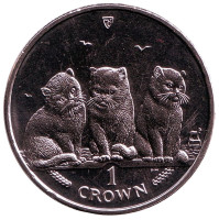 Экзотическая кошка. Монета 1 крона. 2006 год, Остров Мэн.