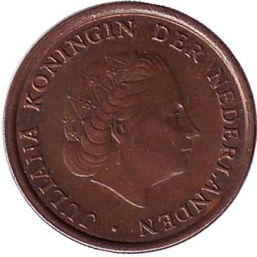 Монета 1 цент. 1977 год, Нидерланды.