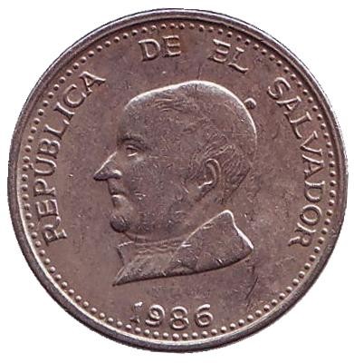 Монета 25 сентаво. 1986 год, Сальвадор.