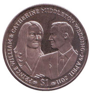 Монета 1 доллар. 2011 год, Британские Виргинские острова. Свадьба принца Уильяма и Кэтрин Миддлтон.