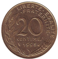 Монета 20 сантимов. 1995 год, Франция. Монета 20 сантимов. 1995 год, Франция.