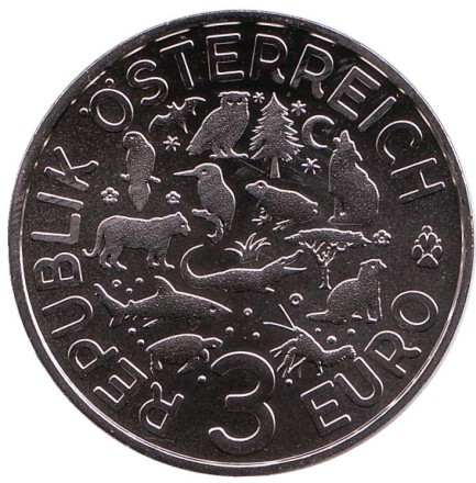 Монета 3 евро. 2016 год, Австрия. Летучая мышь. Монета 3 евро. 2016 год, Австрия. Летучая мышь.