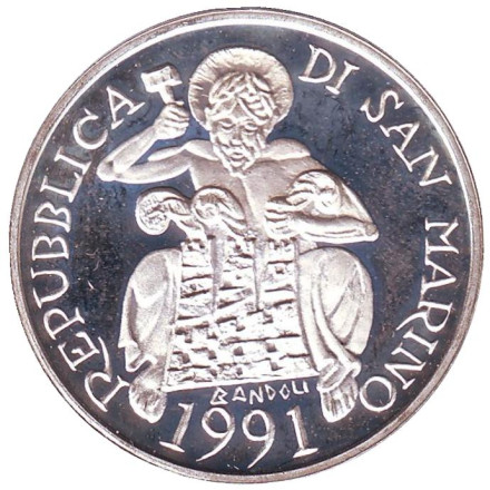 Монета 1000 лир. 1991 год, Сан-Марино. XXV летние Олимпийские Игры, Барселона 1992.