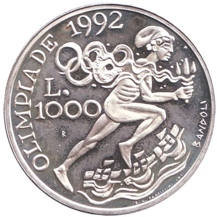 Монета 1000 лир. 1991 год, Сан-Марино. XXV летние Олимпийские Игры, Барселона 1992.