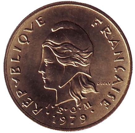 Монета 1 франк. 1979 год, Новые Гебриды. Птица Фрегат.