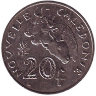 Монета 20 франков. 2007 год, Новая Каледония. Быки. Монета 20 франков. 2007 год, Новая Каледония. Быки.