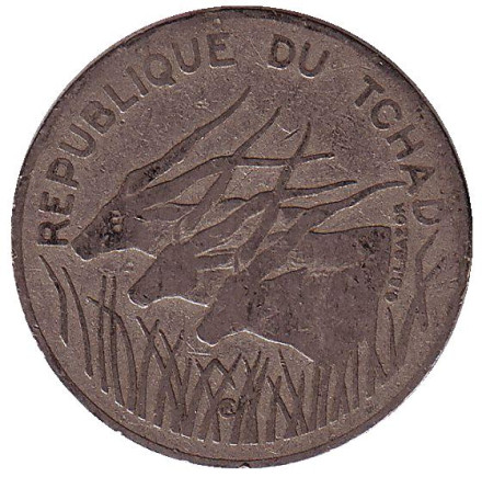Монета 100 франков. 1985 год, Чад. Африканские антилопы. (Западные канны).