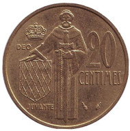 Монета 20 сантимов. 1979 год, Монако. Редкая! Из обращения. Монета 20 сантимов. 1979 год, Монако. Редкая! Из обращения.