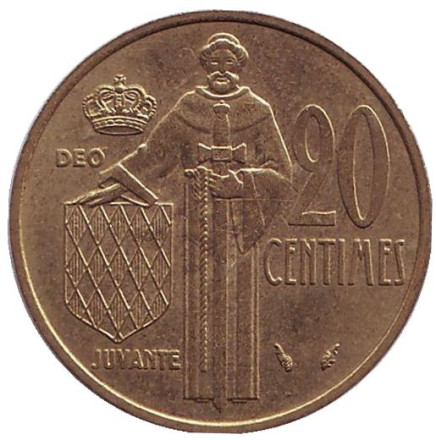 Монета 20 сантимов. 1979 год, Монако. Редкая! Из обращения.