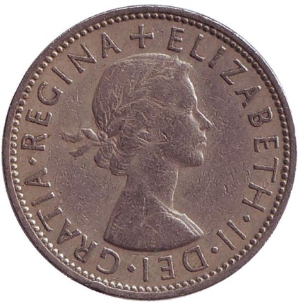 Монета 2 шиллинга. 1961 год, Великобритания. Монета 2 шиллинга. 1961 год, Великобритания.