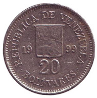 Монета 20 боливаров. 1999 год, Венесуэла. Монета 20 боливаров. 1999 год, Венесуэла.