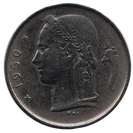 Монета 1 франк. 1950 год, Бельгия. (Belgie)