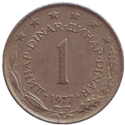 Монета 1 динар. 1977 год, Югославия.
