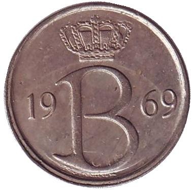 Монета 25 сантимов. 1969 год, Бельгия. (Belgie)