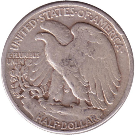 Монета 50 центов. 1942 год, США. Шагающая свобода. (Без отметки монетного двора). Монета 50 центов. 1942 год, США. Шагающая свобода. (Без отметки монетного двора).