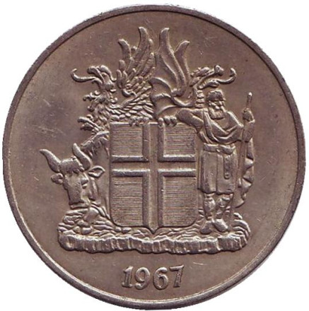 Монета 10 крон. 1967 год, Исландия.