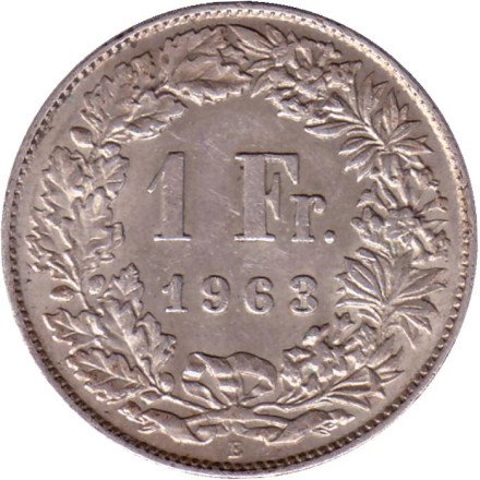 Монета 1 франк. 1963 год, Швейцария. Гельвеция.