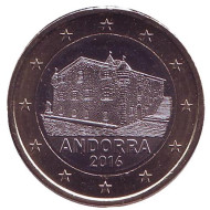 Монета 1 евро. 2016 год, Андорра. Монета 1 евро. 2016 год, Андорра.