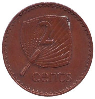 Монета 2 цента. 1992 год, Фиджи. Веерная пальма. Монета 2 цента. 1992 год, Фиджи. Веерная пальма.