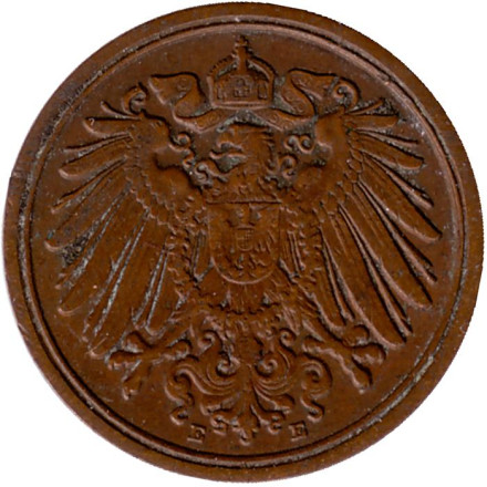 Монета 1 пфенниг. 1912 год (E), Германская империя. Монета 1 пфенниг. 1912 год (E), Германская империя.