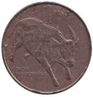 Монета 1 песо. 1983 год, Филиппины. Буйвол.