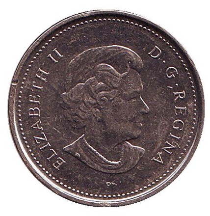 Монета 5 центов. 2006 год, Канада. Бобр. (Магнитная. Отметка: "P"). Монета 5 центов. 2006 год, Канада. Бобр. (Магнитная. Отметка: "P").