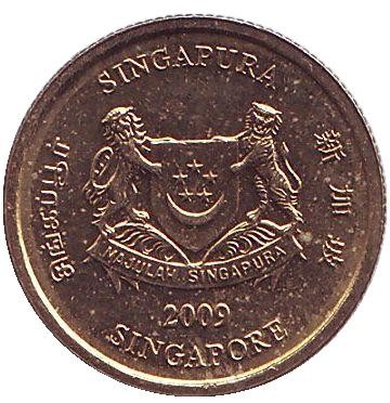 Монета 5 центов. 2009 год, Сингапур. Монстера деликатесная.