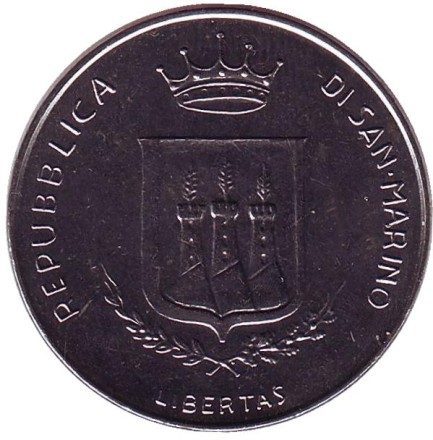 Монета 100 лир. 1983 год, Сан-Марино. Угроза ядерной войны. Чудище.