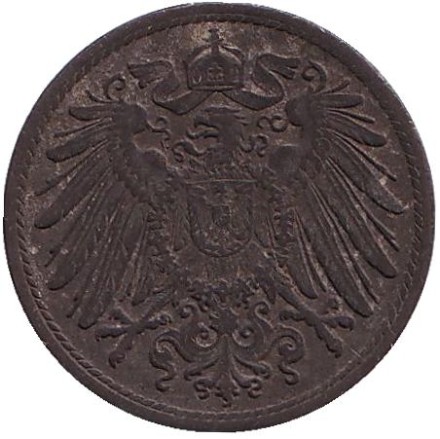 Монета 10 пфеннигов. 1918 год, Германская империя. (цинк) Монета 10 пфеннигов. 1918 год, Германская империя. (цинк)