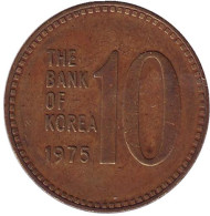 Монета 10 вон. 1975 год, Южная Корея.