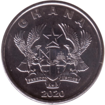 Монета 50 песев. 2020 год, Гана. Женщина в национальном головном уборе.