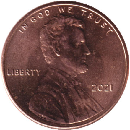 Монета 1 цент. 2021 год (P), США. Линкольн.