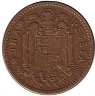 Монета 1 песета. 1953 год, Испания. (56 внутри звезды). Монета 1 песета. 1953 год, Испания. (56 внутри звезды).