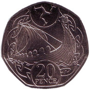 Монета 20 пенсов. 2017 год, Остров Мэн. Ладья викингов. Монета 20 пенсов. 2017 год, Остров Мэн. Ладья викингов.