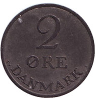 Монета 2 эре. 1960 год, Дания. (цинк). Монета 2 эре. 1960 год, Дания. (цинк).