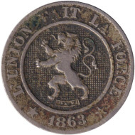 Монета 10 сантимов. 1863 год. Бельгия. Монета 10 сантимов. 1863 год. Бельгия.