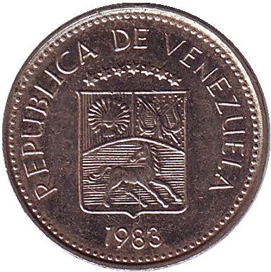 Монета 5 сентимо. 1983 год, Венесуэла.