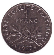 Монета 1 франк. 1977 год, Франция.