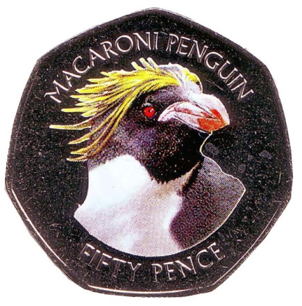 Монета 50 пенсов. 2018 год, Фолклендские острова. Золотоволосый пингвин.