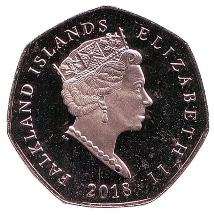 Монета 50 пенсов. 2018 год, Фолклендские острова. Золотоволосый пингвин. Монета 50 пенсов. 2018 год, Фолклендские острова. Золотоволосый пингвин.