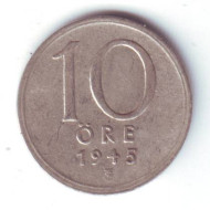Монета 10 эре. 1945 год. Швеция. (TS) Монета 10 эре. 1945 год. Швеция. (TS)