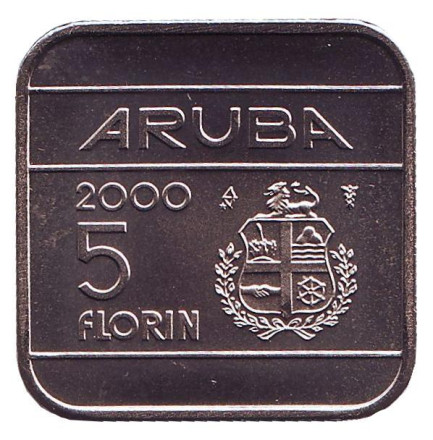 Монета 5 флоринов. 2000 год, Аруба. BU.
