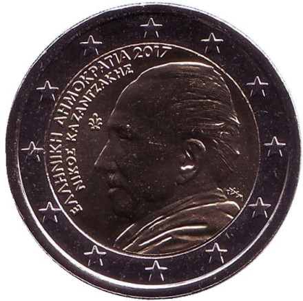 Монета 2 евро. 2017 год, Греция. 60 лет со дня смерти Никоса Казандзакиса.