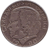 Монета 1 крона. 1980 год, Швеция.