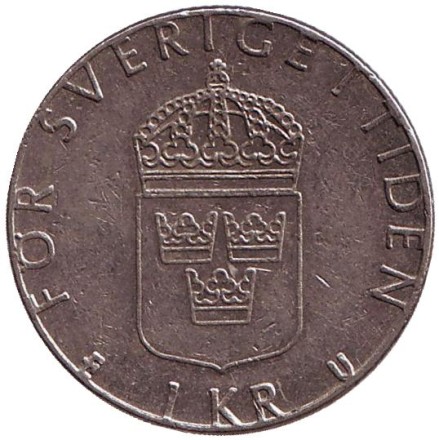 Монета 1 крона. 1980 год, Швеция.
