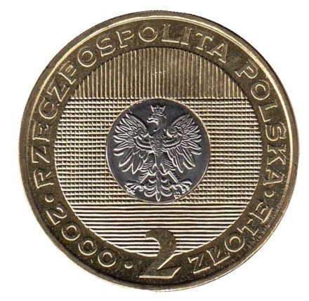 Монета 2 злотых. 2000 год, Польша. 2000 год (Миллениум). Монета 2 злотых. 2000 год, Польша. 2000 год (Миллениум).