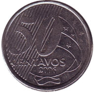 Монета 50 сентаво. 2006 год, Бразилия. Хосе Паранхос. Монета 50 сентаво. 2006 год, Бразилия. Хосе Паранхос.