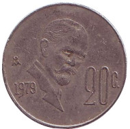 Монета 20 сентаво. 1979 год, Мексика. Франсиско Мадеро. Монета 20 сентаво. 1979 год, Мексика. Франсиско Мадеро.